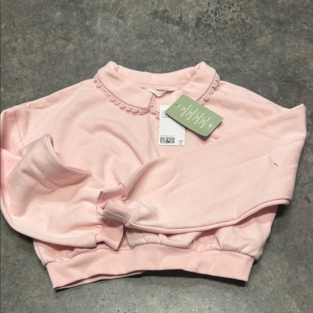 Girls H&M Pink Sweater with Lace Collar